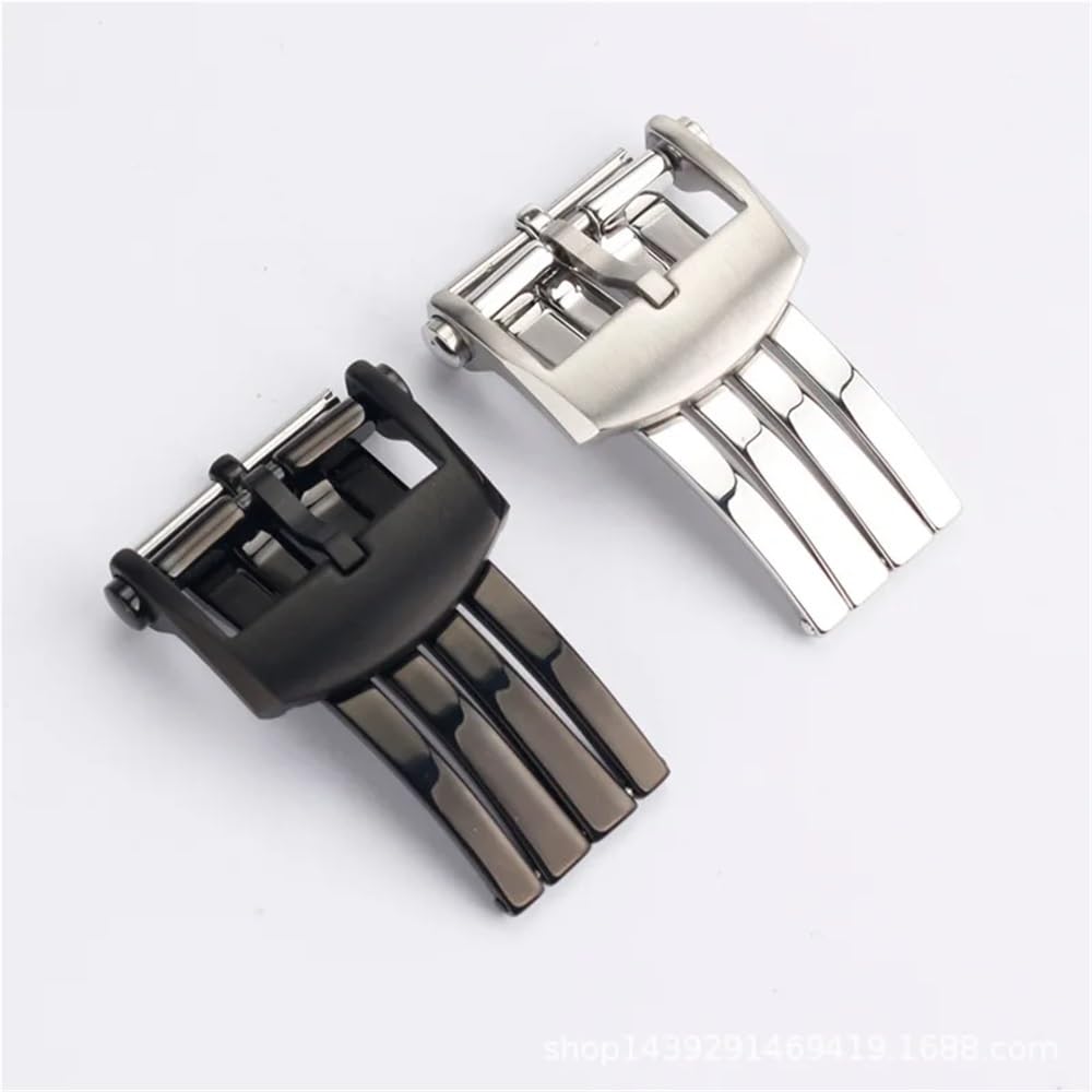 Amaupckca Silver 20Mm For Breitling Matt Clasp Buckle Steel Watch Leather Strap Band (Silver)