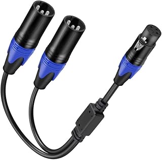 Voragrl XLR Splitter Cable, 1 XLR Female to 2 XLR Male Y Cable Balanced Microphone Splitter Cord Audio Adaptor 1Pack