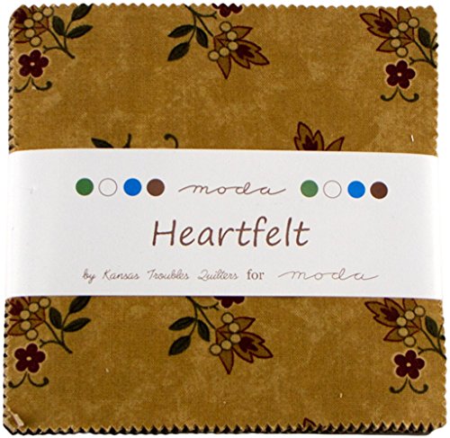 DYEOF Moda HEARTFELT Precut 5-inch Charm Pack Cotton Fabric Quilting Squares Assortment Kansas Troubles 9470PP
