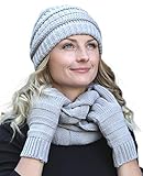 Hilltop Winter Set aus Loop-Schal, Strickmütze und Handschuhen/Beanie mit Öffnung für den Zopf, Winter Set:Grau