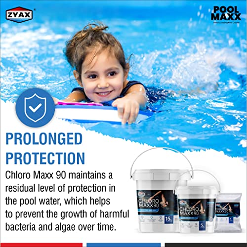 Image of ZYAX Chloro MAXX 90 - TCCA 90 Pool Water Treatment Granules Pool Surface Protection, Sunlight Protection, Stops Algae 1 KG Pack