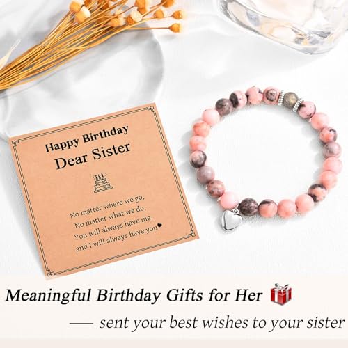 Image of Birthday Gifts for Sister, Sister Birthday Gift Ideas from Sister, Unique Birthday Bracelet Presents with Happy Birthday Sister Card, Small, Pink