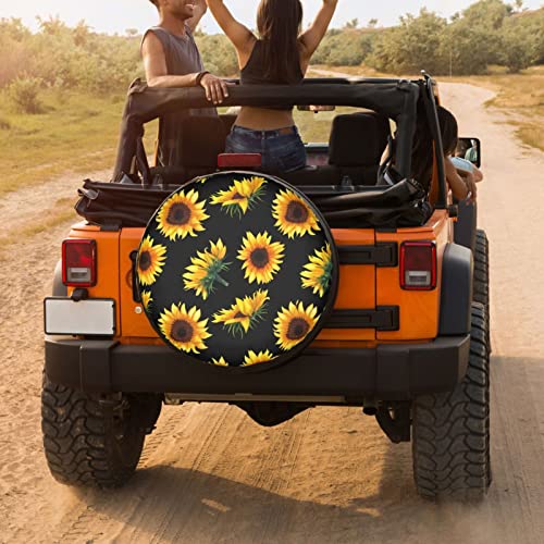 Image of Delerain Sunflower Spare Tire Covers Waterproof Dust-Proof Spare Wheel Cover Universal Fit for Trailer, RV, SUV, Truck and Many Vehicle (17 Inch for Diameter 31 inch-33 inch)