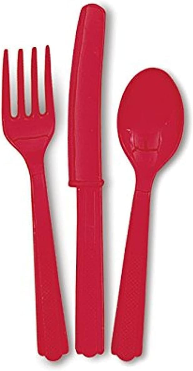 UniquePlastic Cutlery 18-Pieces Set, Ruby Red