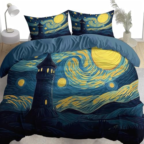 Blue 3D Duvet Cover Toddler Starry Night 3D Printed Bedding Set 3 Pcs Soft Microfiber Comforter Cover with 2 Pillowcase 40
