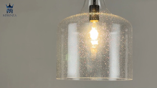 Image of 12 inch Black Seeded Glass Pendant Light, E26 Farmhouse Hanging Light | Black seeded glass pendant light with adjustable chain, E26 socket, ideal for kitchen islands and dining rooms