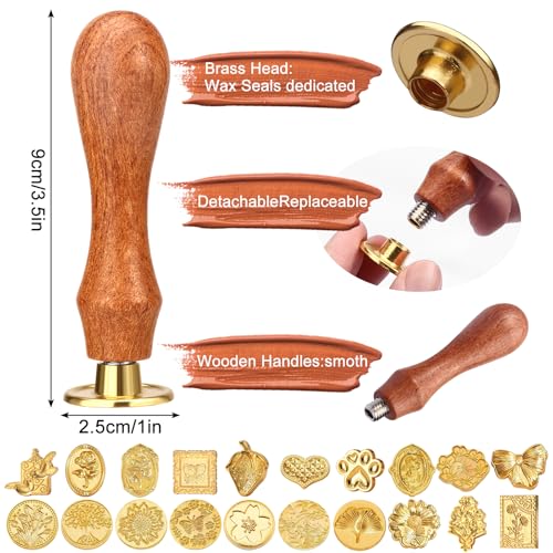 Wax Seal Stamp Kit, 21Pcs Draupnir Wax Stamp Seal,Vintage Classic Sealing Wax Stamp Head with Wooden Handle for Party Wedding Invitation Cards Envelopes Gift Wrapping Letter (20 Patterns) - Thumbnail 3