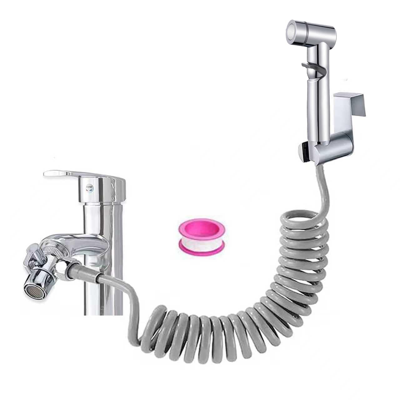 Toilet Bidet Sprayer Head Bathroom Cloth Diaper Washer with 2 Way Shower Diverter, Hand Shower Holder 59" Telescopic Hose for Personal Hygiene, Toilet Cleaning, Pet Bath