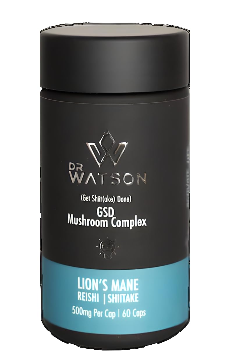 Dr WatsonGSD (Get Shiitake Done) Vitality Plus| Enhance Your Wellbeing | 60 Vegan Mushroom Complex Capsules | Lions Mane | Reishi for Cognitive Function & Immune System