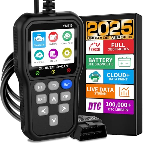 OBD2 Scanner Cloud Print and Battery Life Tester Diagnostic Tool and Check Engine Fault Code Reader, Smog Check, Reset I/M Readiness, Live Data Stream for All OBDII/EOBD+CAN Car/Vehicles After 1996