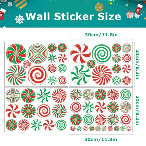Autocollants muraux ronds de Noël menthe poivrée imperméables en lot de 64 pièces - 5