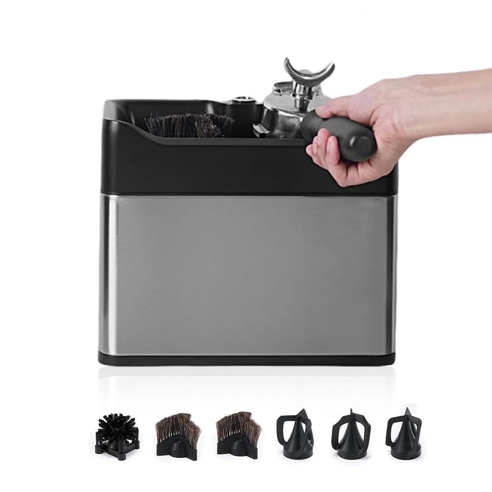 Limpiador eléctrico automático de café para mango de cafetera espresso - con cepillo y separador de polvo - Limpiador portafiltro de café de 58 mm