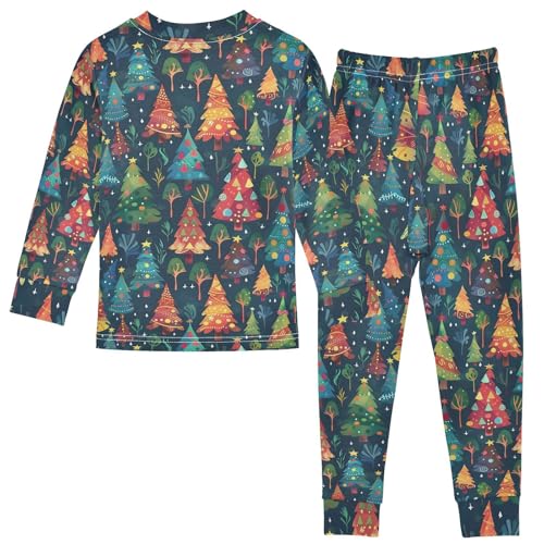 Fustylead Vibrant Colorful Christmas Tree Cotton Pajamas, Snug Fit Long Sleeve Soft Sleepwear Pjs2