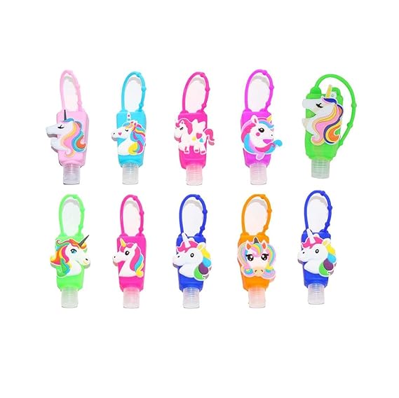 BulkHunt 12 Pcs Hand Sanitizer Holder Unicorn Empty Travel Bottle with Silicone Case Leak Proof Refillable Keychain Multi