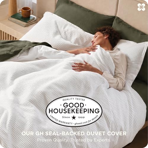 Image of Bedsure Cotton Duvet Cover Full - 100% Cotton Waffle Weave Coconut White Duvet Cover Set, PureWoven Breathable Bedding Set for All Season, 3 Pieces, 80 inchx90 inch