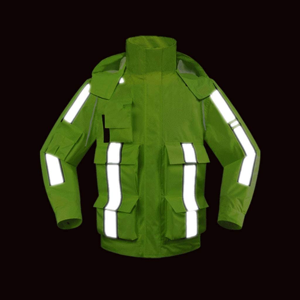 Alta Visibilidad de Seguridad de Seguridad de Trab Chaqueta de seguridad de seda impermeable Traje de trabajo verde fluorescente Transpirable Calor Mono reflectante Chaleco de construcción