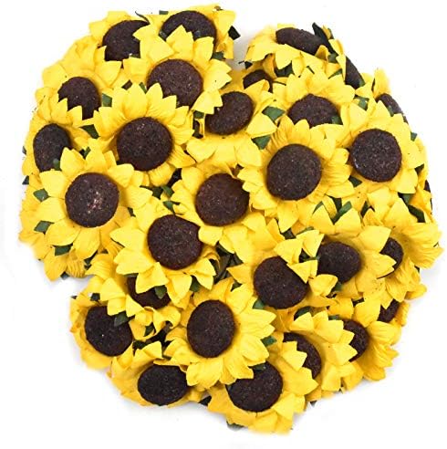YMWALK Decorative Artificial Flowers,100 PCS Artificial Sunflowers Heads Faux Floral for Home Garden Wedding Party Decoration Wreath DIY Craft