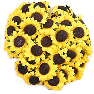 YMWALK Decorative Artificial Flowers,100 PCS Artificial Sunflowers Heads Faux Floral for Home Garden Wedding Party Decoration Wreath DIY Craft