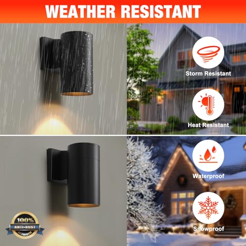 Image of QQCherry 2 Pack Modern Outdoor Wall Light - Aluminum Outdoor Porch Sconce for House, Patio, Garage, Doorway & Entryway - Stylish Waterproof Exterior Lighting for Outside(Black,E26)