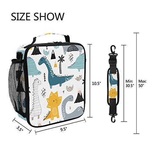 Zoeo Boys Dinosaur Lunch Box Cute White Dino Insulated Lunch Bag Prep Kids Cooler Blue Tote Freezable Shoulder Strap Waterproof Picnic Meal For School Office #TOP4