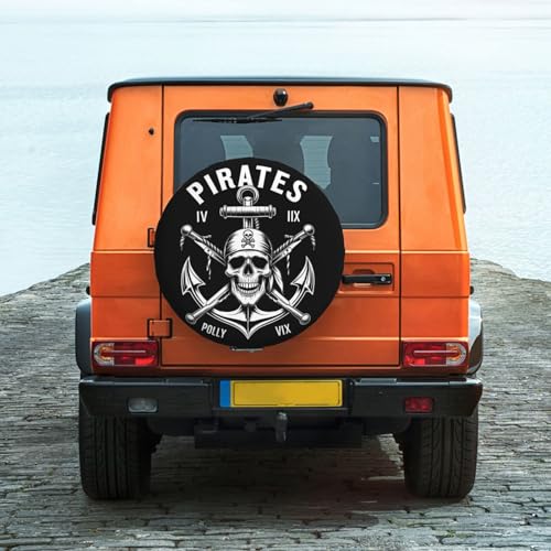Image of IBILIU Cool Pirate Spare Tire Cover,Pirate Skull Swords Anchor Rope Tire Cover Wheel Protectors Weatherproof Universal Fit for Cars Trailer RV SUV Camper Truck - 15 Inch