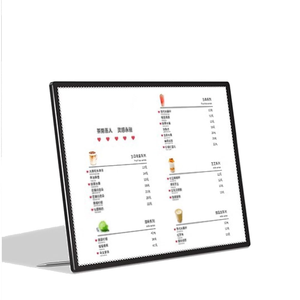 Expositor de menú LED, Caja de luz publicitaria de sobremesa, Plegable, con portapapeles para Bar, Restaurante y Tienda, Color Negro, 42,8 x 31,2 cm