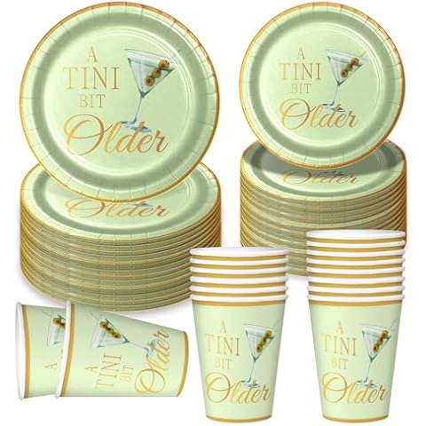 Aisosiks Martini Party Supplies Set,Martini Plates Cups, A Tini Bit Older Plates Cups, A Tini Bit Older Birthday Decorations,Trendy Martini Bar Birthday Party Decorations Cover