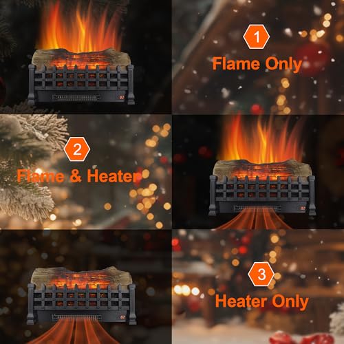 Image of 21 inch Electric Fireplace Log Set, Fireplace Insert with Realistic Flame, Adjustable Flame Brightness, Thermostat, 9H Timer, Remote Control, Overheating Protection, 1400W