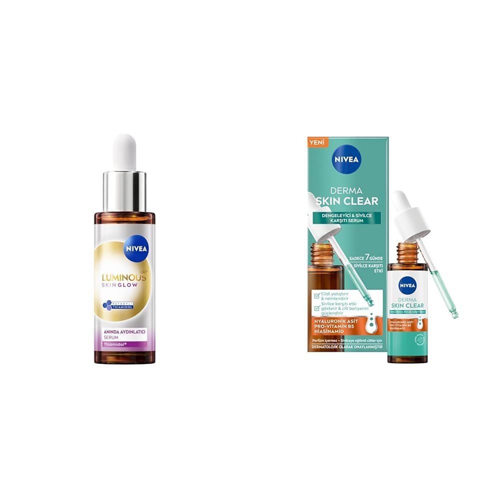 NIVEA Luminous630 Skin Glow Aydınlatıcı Serum 30ml ve Derma Skin Clear Karşıtı Serum, Niasinamid