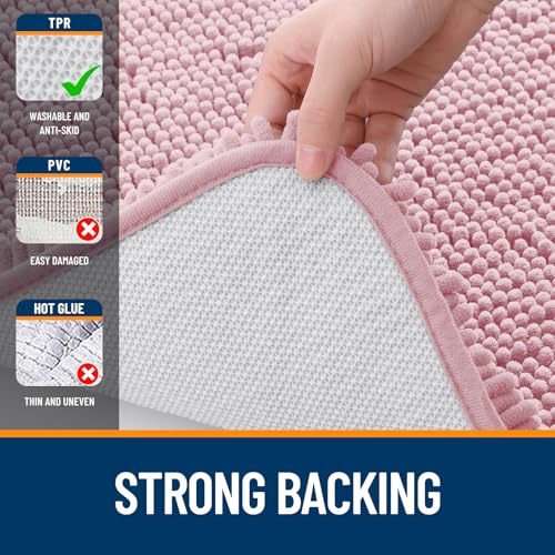 Image of OLANLY Bathroom Runner Rugs 59x24, Soft Absorbent Chenille Bath Rugs, Rubber Backing Quick Dry, Machine Washable Long Bath Mats for Bathroom Floor, Tub and Shower, Home Decor Accessories, Dusty Rose