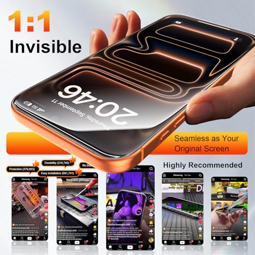Image of OneFish for iPhone 17 Screen Protector 6.3 inch HD Clear Tempered Glass Full Coverage, 9H Hardness Scratch Resistant, Easy Installation, 2 Pack