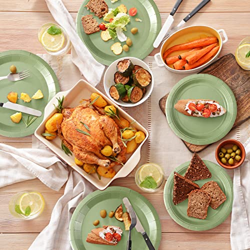 Roshtia 100 Plates Pack Sage Green Disposable Plates Sage Green Paper Plates For Party Dessert Plates Bulk 7 Inch 9 Inch Disposable Paper Plates Set Decoration For Wedding Engagement Bridal Shower #TOP5