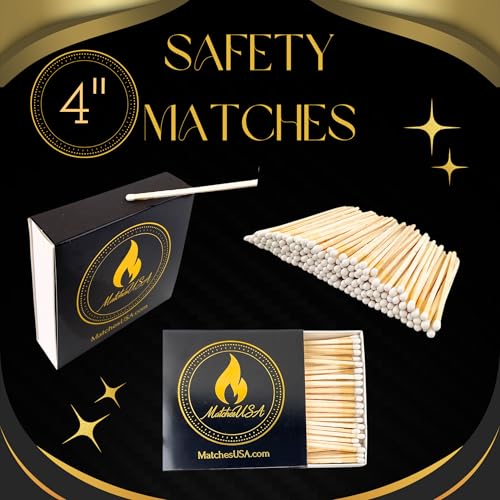 Image of Box (150 Matches) | 4 inch Long White Matches | Color Safety Match (4 inches) | Black & Gold Matchbox | Wooden Wood Matchsticks