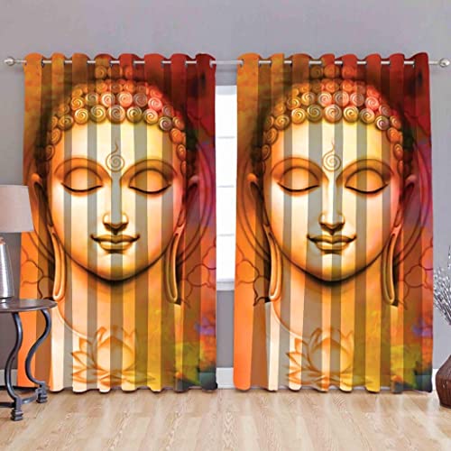 Image of UNITMALL Digital Printed God Curtains Pack of 2 | Home Mandir Pooja Room Decor Bhgwan Long Door Curtain 9ft | Polyester Eyelet Drapes & Panels (4x9 Feet, Budha Design)