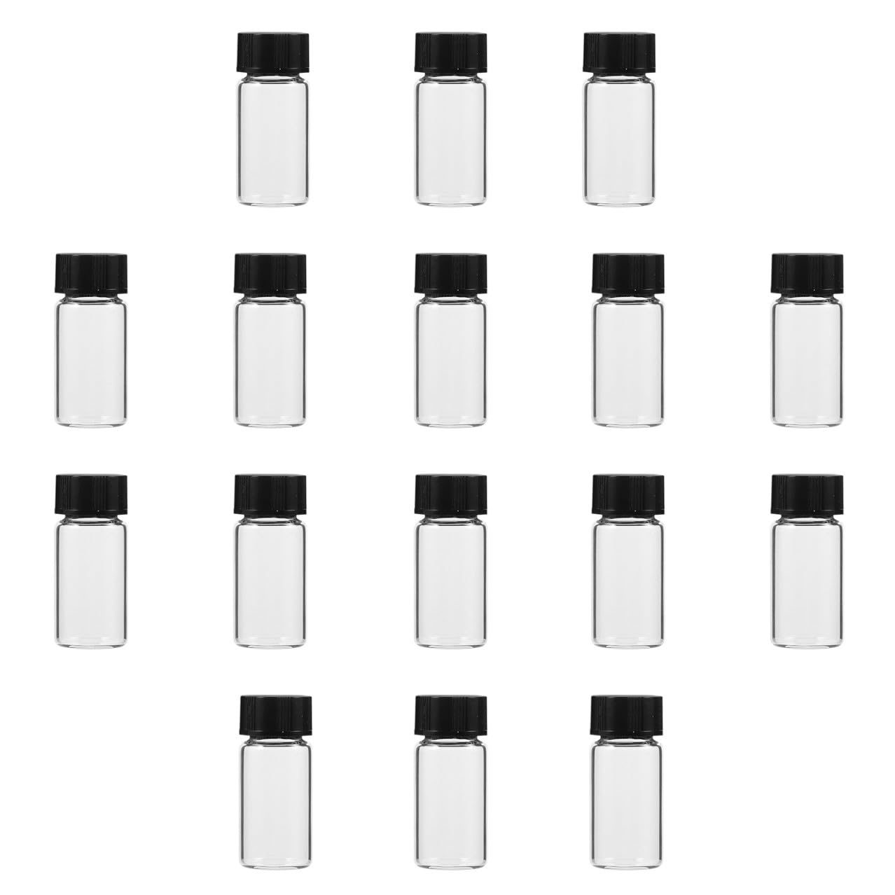 Bottiglie di Vetro da 5ml e Comode da Trasportare Facili da Riempire 100 Pezzi con Tappo Nero, Fiale per Campioni con Fondo Piatto