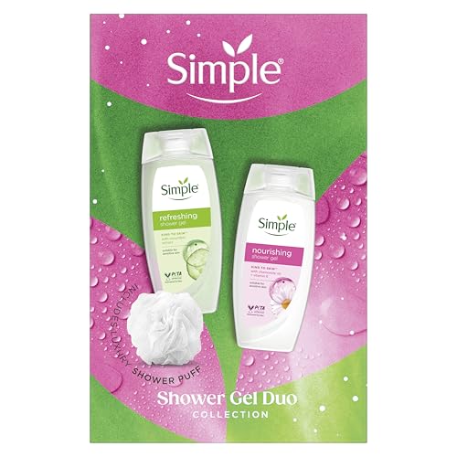 Simple Shower Gel Duo Collection Gift Set with two shower gels and a luxury shower puff perfect gifts for her 2 piece