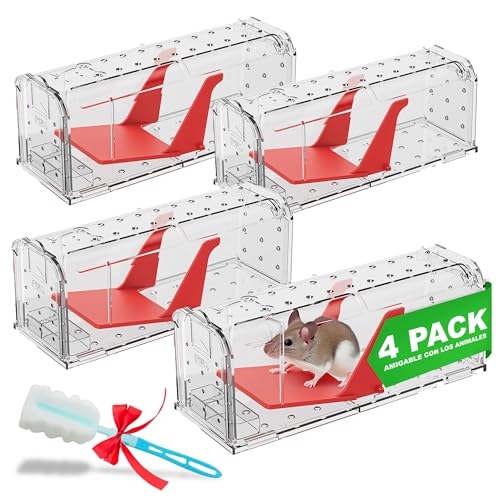 Roshield 4 X Trampas humanas para Ratones en Interiores y Exteriores, Trampa de plagas para atrapar Vivos. Amigable con Mascotas y niños. Trampa Reutilizable para roedores y Ratones.
