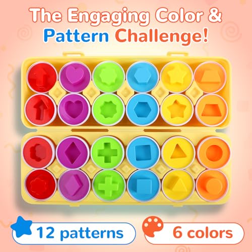 Image of USATDD Matching Eggs for Toddlers Montessori Geometric Eggs Color & Shape Recognition Toy, Fine Motor Skills Shape Sorter Puzzle, Easter Eggs Toys Gifts for Kids, Easter Basket Stuffers
