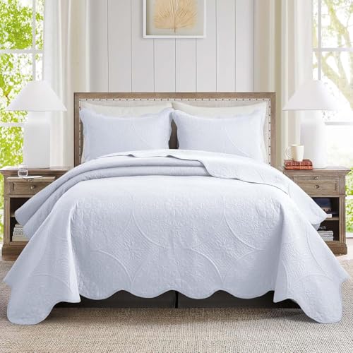MOONLIGHT20015 Twin Quilt Set Microfiber Bedspread Coverlets,White