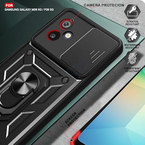 Image of AESTMO Tough Armor Samsung Galaxy M06 / F06 5G Bumper Back Case Cover | Ring Holder & Sliding Camera Cover | 360 Degree Protection Back Case Cover for Samsung Galaxy M06 / F06 5G (Black)