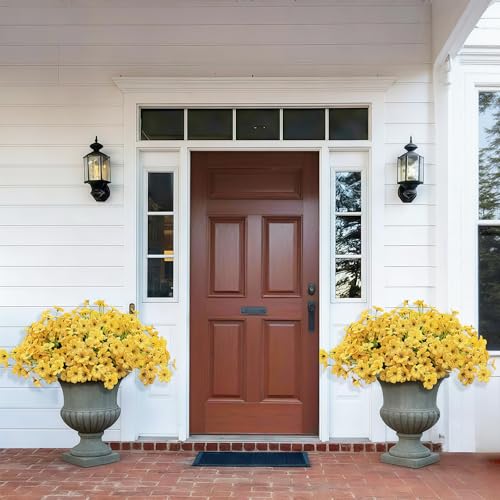 Satefello 20 Bundles Artificial Flowers for Outdoors Fall Autumn Decoration, UV Resistant Fake mums with Plastic Plants, Faux Silk Flowers for Outside Front Porch Patio Decor-Yellow - image 2