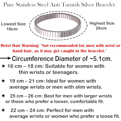 Image of VAMA Silver Black Stainless Steel Stretchable Elastic Bracelets Casual Formal Silver Stretch Link Wristband Hand Bracelet for Men Boy's