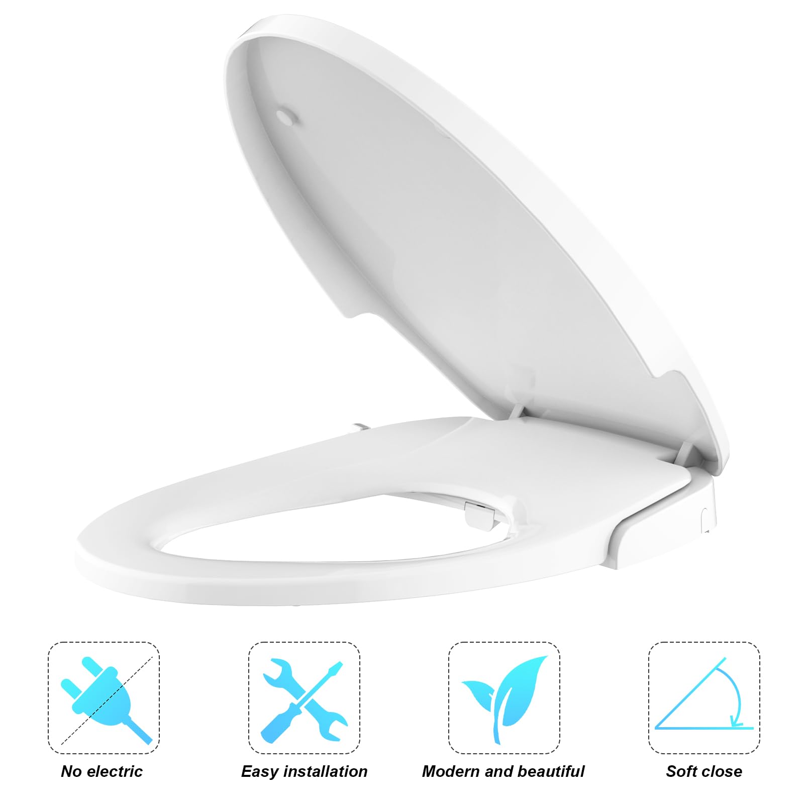 Garvee Asiento De Inodoro Con Bidet De Doble Boquilla, Tapa De WC Alargada De 48 cm En Polipropileno Blanco Con Cierre Suave y Presión De Agua Ajustable, Limpieza Higiénica No Eléctrica, Blanco, 48cm