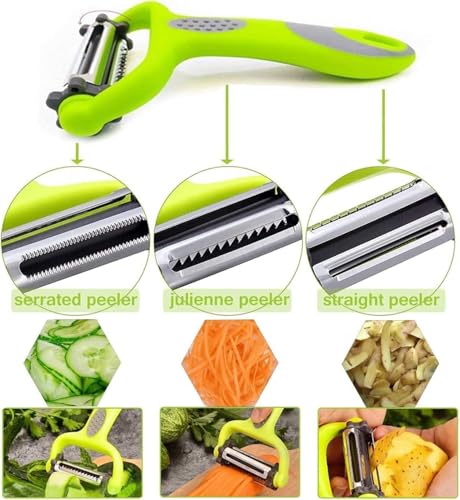 Image of 3-in-1 Stainless Steel Peeler for Vegetables & Fruits | Straight, Serrated & Julienne Blades | Sharp Multi-Use Kitchen Tool for Peeling, Salad & Garnish