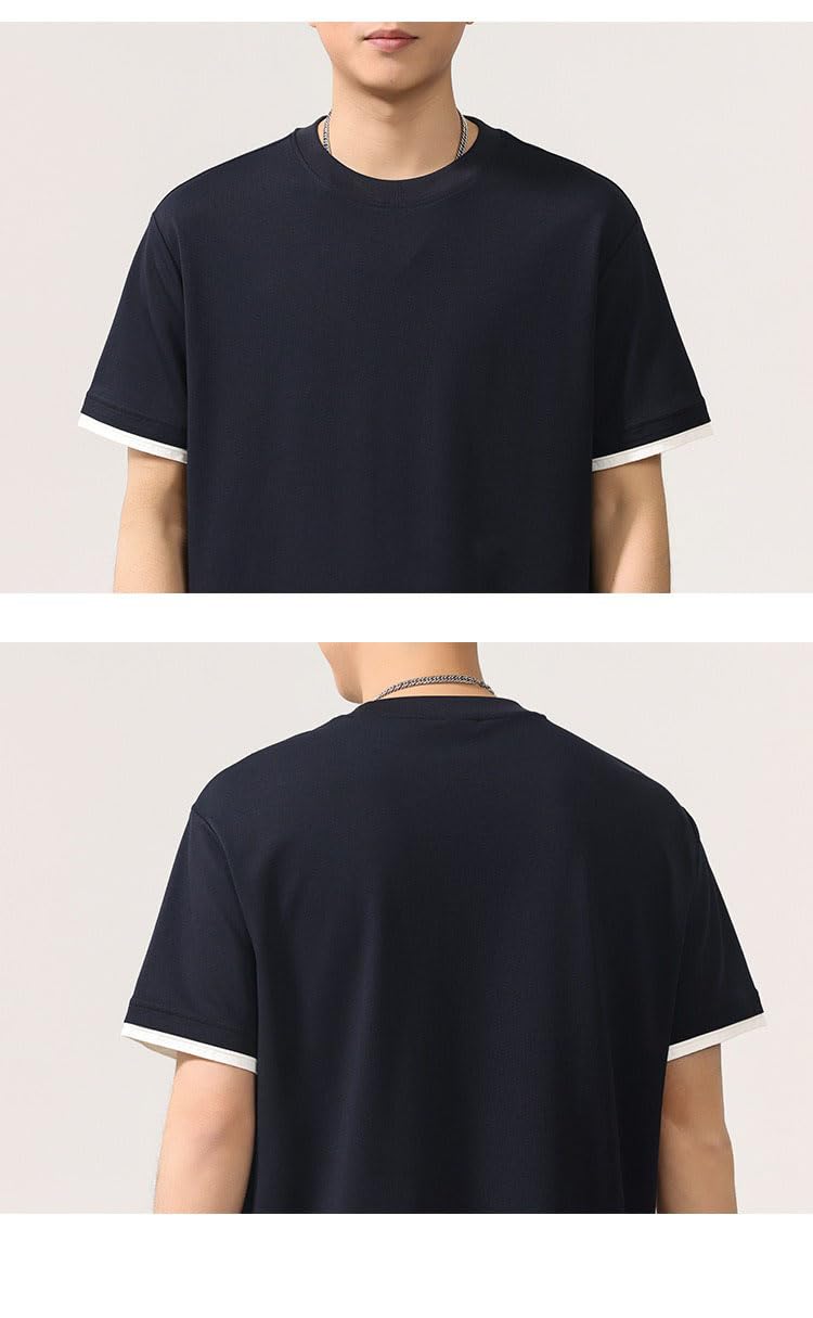 Męski kolorowy blok sztuczny dwuczęściowy T-shirt z okrągłym dekoltem lato oddychająca na co dzień