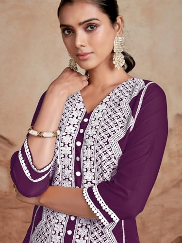 Image of EthnicJunction Women's Cotton Rayon Regular Fit Chikankari Embroidery Stright Kurta