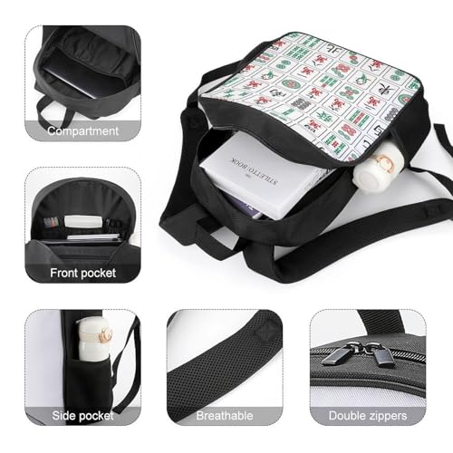 Mahjong Pattern Travel Backpack Casual Daypack Shoulder Bag with Adjustable Shoulder Straps for Hiking4