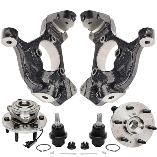 Image of Detroit Axle - 4WD 6pc Front Loaded Knuckles Kit for 2007-2013 Chevy Silverado 1500 GMC Sierra 1500, 2007-2014 Escalade ESV Suburban 1500, 2 Steering Knuckles 2 Wheel Bearing Hubs 2 Lower Ball Joints