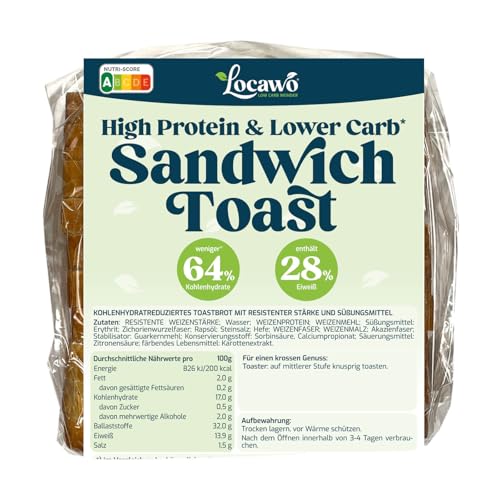 Locawo High Protein & Low Carb Sandwich Toastbrot | Eiweißbrot | Voller Weizengeschmack | Vegan | ideal für eine eiweißreiche, kalorien- und zuckerreduzierte Ernährung