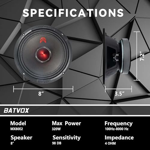 Image of MX80E2 Loudspeaker 8 Inch Midrange 640 Watts 4 Ohms Red Bullet, Premium Quality Audio Door Speakers for Car or Truck Stereo Sound System, Black (2 Speakers)